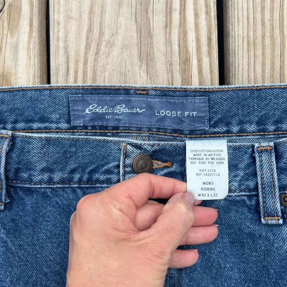 Vtg Eddie Bauer Loose Fit Tapered Leg Jeans Mens‎ Sz 40x32 Blue Cotton Denim